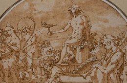 Andrea Boscoli, Trimph des Bacchus, 1582 (?) Runde Zeichnung mit verschiedenen Figuren der Mythologie